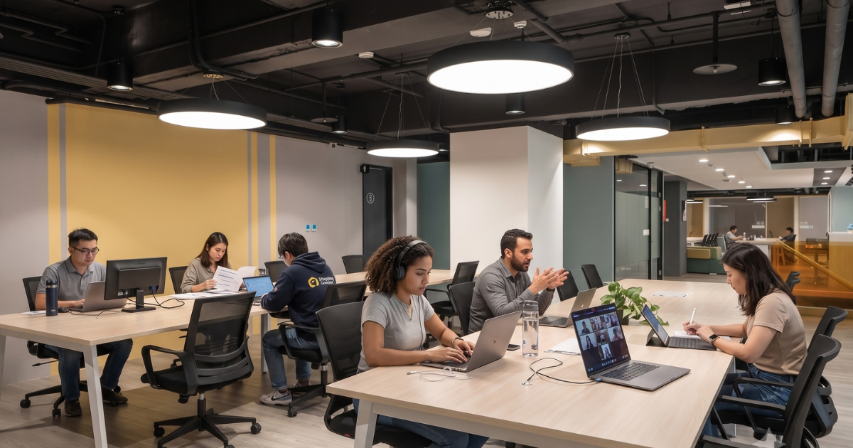 遠端工作者在林口大瀚環球商務中心5樓 coworking space非固定位